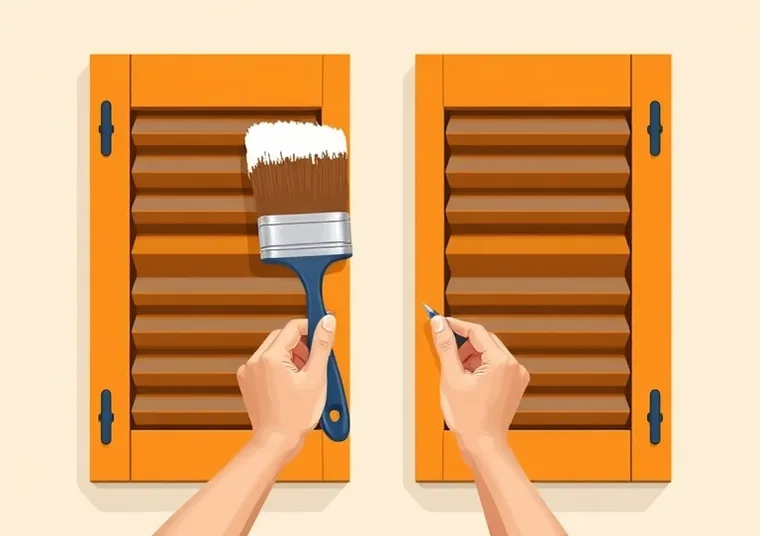 Mise en peinture au pinceau de volets et d'encadrements en bois