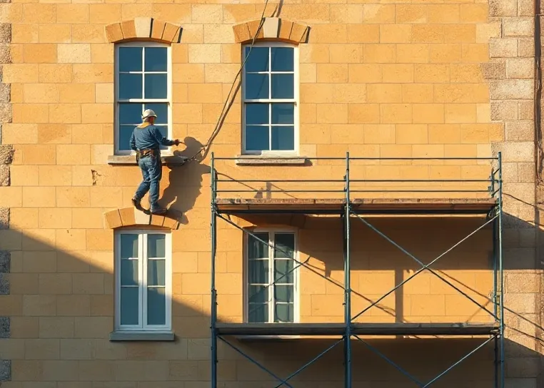 Ravalement de façade en pierre, nettoyage et application d'enduit